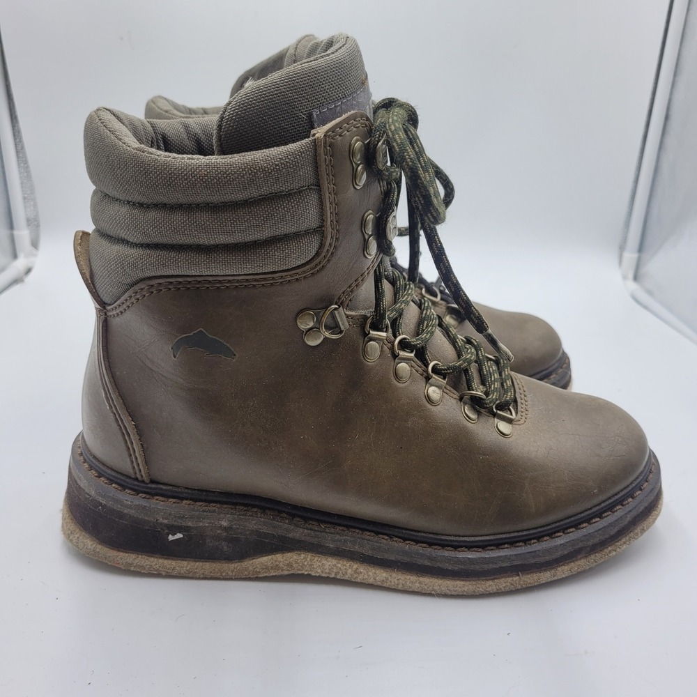 Simms Mens Leather Wading Boots Brown Felt Sole‎ Fly Fishing Size 8 Gorpcore